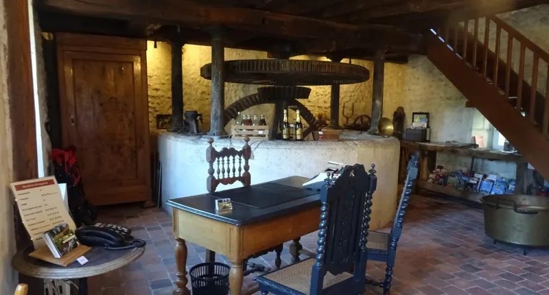 Salle à manger commune du gîte de la Roue avec grande table pour 15 convives